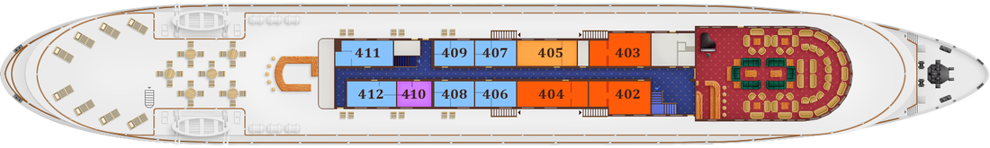 תא # JUNIOR SUITE 405 בקומה 4 - Sun deck, מידות התא: 13.1 מ